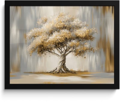 Poster in lijst - Fotolijst 40x30 cm - Posters - Boom - Bladeren - Abstract - Wit - Posterlijst zwart - Decoratie - Wanddecoratie woonkamer - Muurdecoratie slaapkamer