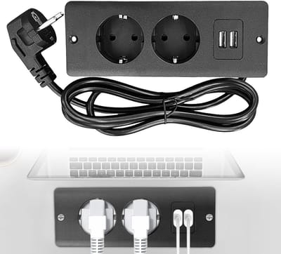 KZQ 4 in 1 Verzonken Inklapbaar Tafelstopcontact met 2 Stopcontacten 2 USB en 1.5 m Kabel voor Werkblad Vergadertafel Zwart
