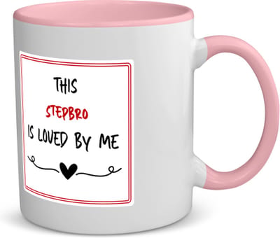 Akyol - this stepbro is loved by me koffiemok - theemok - roze - Broer - iemand die houdt van zijn stiefbroer - verjaardag - cadeautje voor broer - broer artikelen - kado - geschenk - 350 ML inhoud