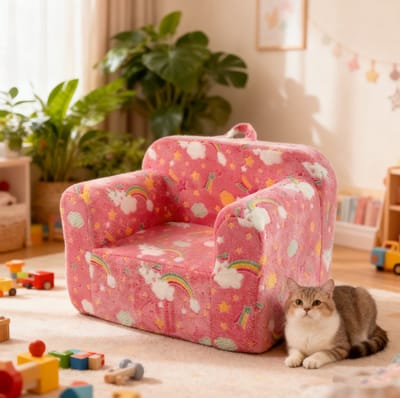 MIVRAY Fauteuil 64 x 49 x 49 cm - Kinderfauteuil Met Armleuningen En Draaggreep - Voor Slaapkamer En Speelhoek - Stof Roze