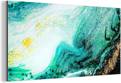 Wanddecoratie Metaal - Aluminium Schilderij Industrieel - Marmerlook - Blauw - Goud - Glitter - Luxe - Marmer - 120x60 cm - Dibond - Foto op aluminium - Industriële muurdecoratie - Voor de woonkamer/slaapkamer