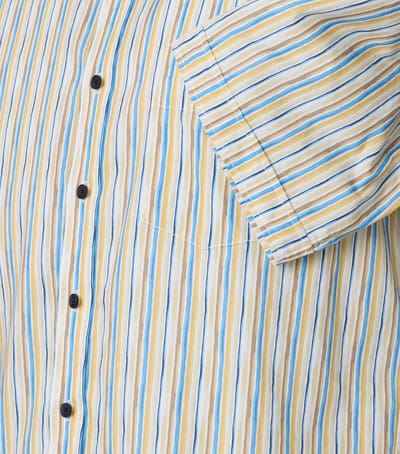 CASA MODA Sport casual fit overhemd - popeline - wit met geel - blauw en beige dessin - Strijkvriendelijk - Boordmaat: 39 - 40