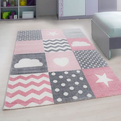 Kinderkleed met sterrenpatroon, roze, gemaakt van jute, voor de slaapkamer, modern design, wasbaar. 140x200 cm