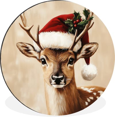 WallCircle - Wandcirkel - Muurcirkel - Kerst - Hert - Gewei - Rood - Aluminium - Dibond - 30x30 cm - Binnen en Buiten