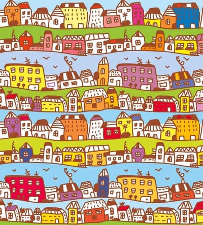 Fotobehang - Houses in Town 225x250cm - Vliesbehang