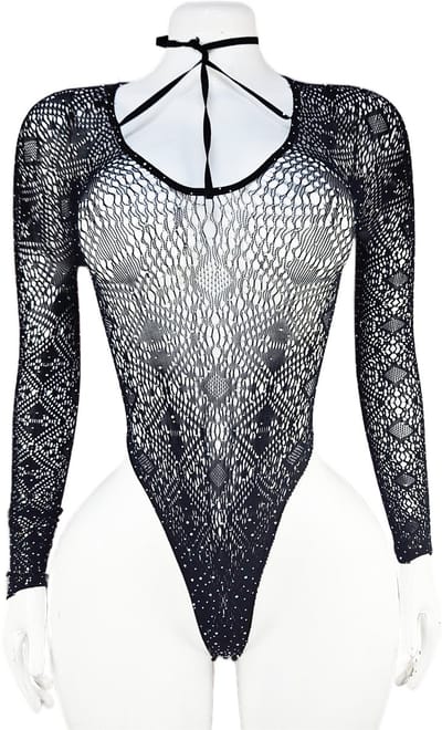 BamBella ® - Panty pak met steentjes -Onesize - body suit - Dames - Onesize - sexy Erotische jumpsuit van kant lingerie zwart