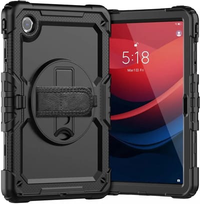 Hoes met ingebouwde Screenprotector Geschikt voor Lenovo Tab M11 / K11 | Inclusief 360° Draaibare Handriem en Schouderriem | Extreme bescherming | Ideaal voor zakelijk gebruik | Zwart