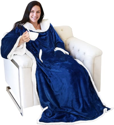 Livia home - Draagbare deken met mouwen - Extra zachte micropluche - Grijs - Warm en knuffelig - Perfect voor tv en ontspanning - Geschikt voor volwas