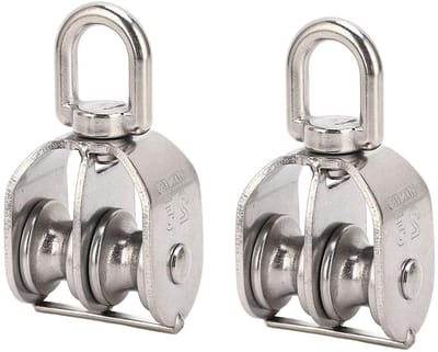 Dubbele RVS Pulley Blok Set van 2 - 150kg Capaciteit, Rotatable en Eenvoudige Installatie voor Kamperen en Wandelen