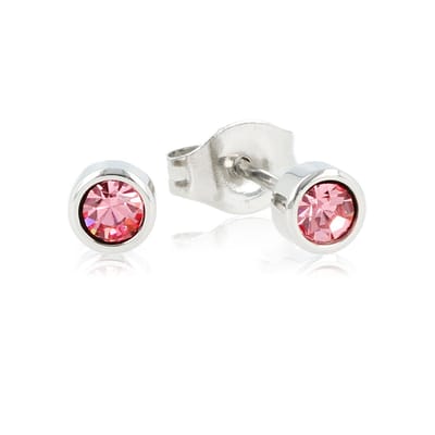 My Bendel - Edelstalen Oorsteker met Roze Zirkonia Steen 4 Mm - Roze Zirkonia Oorbellen: Stalen Elegantie In 4mm - met Luxe Cadeauverpakking | Sieraden Voor Dames