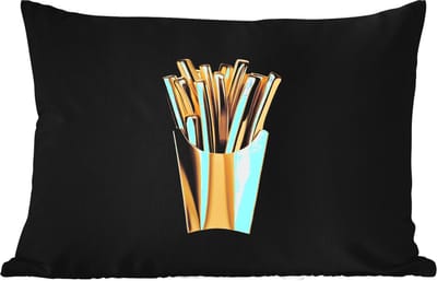 Buitenkussens - Friet - Goud - Chrome - Eten - 60x40 cm - Weerbestendig