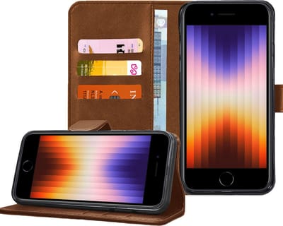 Geschikt voor iPhone SE 2022 Book Case Hoesje - Magnetische Flip Hoes Cover - Portemonnee Bruin