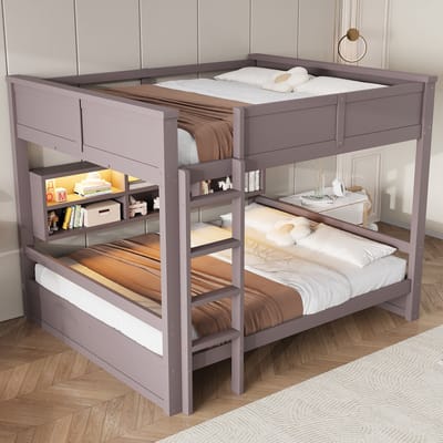 Sweiko Stapelbed - 160 x 200 cm - Met opbergruimte - LED-verlichting - Lichtbruin