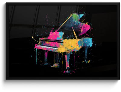 Poster in lijst - Fotolijst 90x60 cm - Posters - Piano - Kleurrijk - Verf - Modern - Posterlijst zwart - Decoratie - Wanddecoratie woonkamer - Muurdecoratie slaapkamer