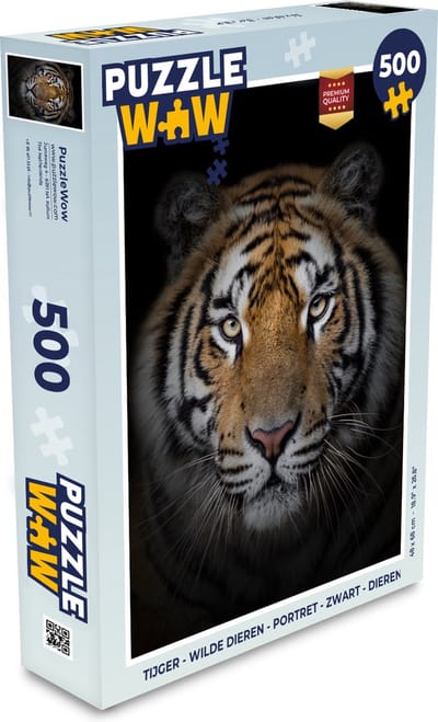 Puzzel Tijger - Wilde dieren - Portret - Zwart - Dieren - Legpuzzel - Puzzel 500 stukjes