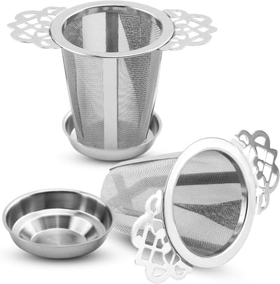 Roestvrijstalen Thee-infuser Set van 2 voor Losse Theebladeren – Fijne Mesh SUS 304 Herbruikbare Filter met Bloemvormige Handgreep – Eenvoudig Te Reinigen Metalen Zeef voor Kopjes Mokken Theepotten Kruidenthee Specerijen en Infusies