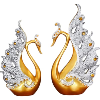 2 STUKS Pauw Ornamenten Natuurlijke Hars Desktop Pauw Sculptuur voor Wijnkast TV-meubel Huis 30cm/11.8in Height goud/wit