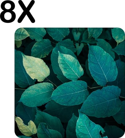 Luxe Placemat - Groene Bladeren aan een Plant - Set van 8 Placemats - 50x50 cm - 2 mm dik Vinyl - Anti Slip - Afneembaar