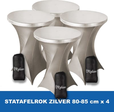 Statafelrok Zilver x 4 – 2 jaar garantie met Opbergtas - ∅ 80-85 x 110 cm - Statafelhoes - Luxe Extra Dikke Stretch Sta Tafelrok voor Statafel – Kras- en Kreukvrije Hoes