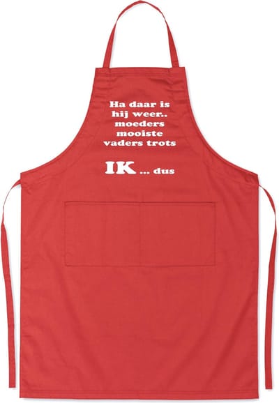 Mijncadeautje Schort - Moeders mooiste, ik dus - opdruk wit - mooie en exclusieve keukenschort - rood