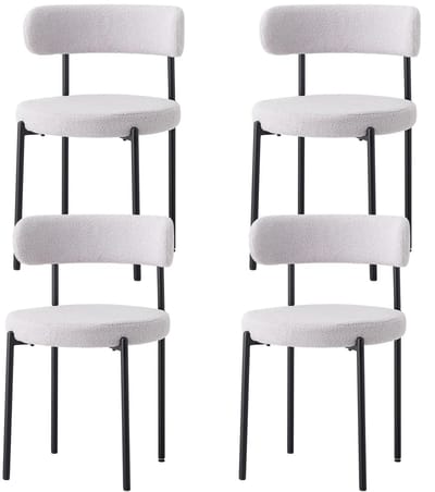 NaevaMi Eetkamerstoelen - Set van 4 - Scandinavische Stijl Eetkamerstoelen - Gestoffeerde Keukenstoelen - Eetkamerstoel Liv Teddy - Bouclé - 50x50x79cm - Grijs