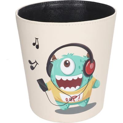 Cartoon Prullenbak Grote Capaciteit Groen Monster Anti-Slip Basis Schattige Waterdichte PU Leer Prullenbak black