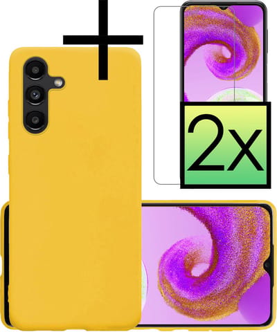 Hoesje - Met 2x Screenprotector - Geschikt voor Samsung Galaxy A04s - Sterk & Shockproof - Back Cover - Siliconen Case - Telefoon Hoes - Geel