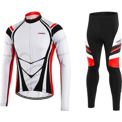 Lixada Winterthermische fleece fietskledingset voor heren, winddichte wielertruijas met lange mouwen S wit