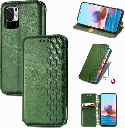 Luxe PU Lederen Ruitpatroon Wallet Case + PMMA Screenprotector voor Xiaomi Redmi Note 10 5G _ Groen