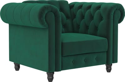 Felix - Donkergroene fluwelen chesterfield fauteuil (83 x 111 x 87 cm)