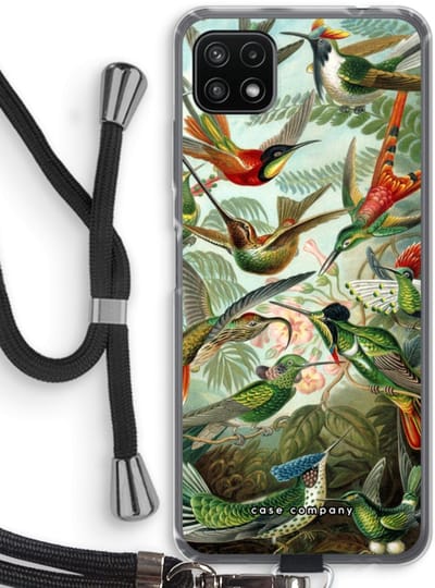 Case Company® - Hoesje met koord geschikt voor Samsung Galaxy A22 5G hoesje met Koord - Haeckel Trochilidae - Telefoonhoesje met Zwart Koord - Bescherming aan alle Kanten en Over de Schermrand