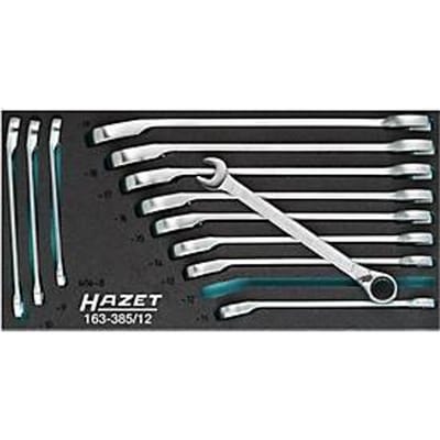 Hazet gereedschapsbak 163-385/12, 1/3 module, incl. assortiment ratelringsleutels, 12 st., B 342 x D 172 x H 35 mm, schuimrubber, zwart/blauw