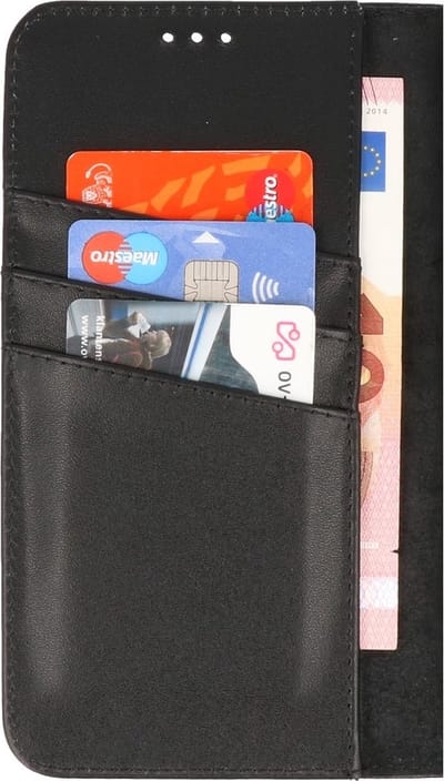 Echt Lederen Book Case Hoesje - Leren Portemonnee Telefoonhoesje - Geschikt voor de iPhone 14 Pro - Zwart