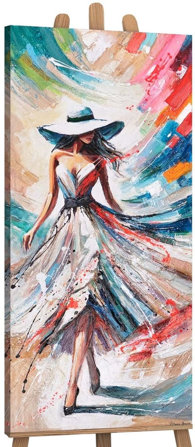 Canvas schilderij panoramisch 115x50 handgeschilderd zwevende gratie figuur – YS-Art Gallery – Elegante wanddecoratie voor woonkamer – Modern schilderij voor hal
