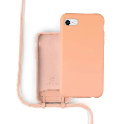 Silicone case met koord voor geschikt voor Apple iPhone 7/8 - hoesje met telefoonkoord - backcover - optimale bescherming - oranje