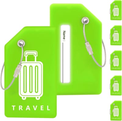 Thijox - Siliconen Kofferlabels 5 Stuks - Duurzaam, Zacht, Opvallend, Met Stalen Oogjes, Naamkaartjes voor Vliegreizen, Vakantie Must-Haves, Groen