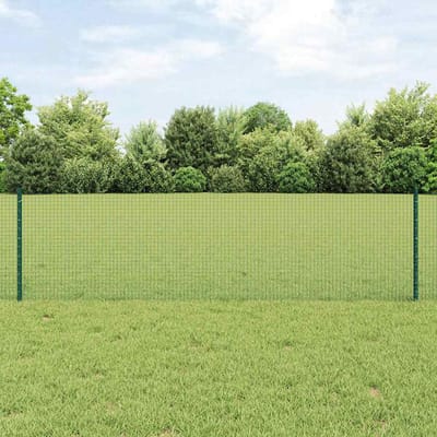 vidaXL - gelast - draadhek - met - palen - 10 - x - 0,6 - m - PVC-Coated - Staal - Groen