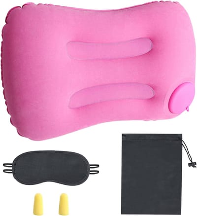 Ultralicht opblaasbaar kampeerkussen met opbergzak - Compact ergonomisch reiskussen voor strand en reizen, ideaal voor comfort en ondersteuning