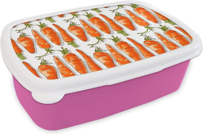 Broodtrommel Roze - Lunchbox - Brooddoos - Wortel - Groenten - Patronen - 18x12x6 cm - Kinderen - Meisje