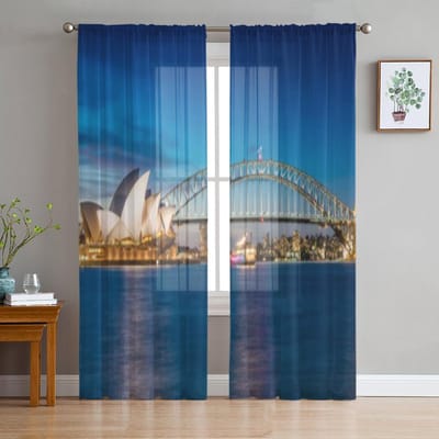 Sydney Harbour Nieuw-Zuid-Wales Australië Chiffon Doorzichtige Gordijnen voor Woonkamer Slaapkamer Decoratie Raam Voiles Tule Gordijn 135W x 114H(cm) gray