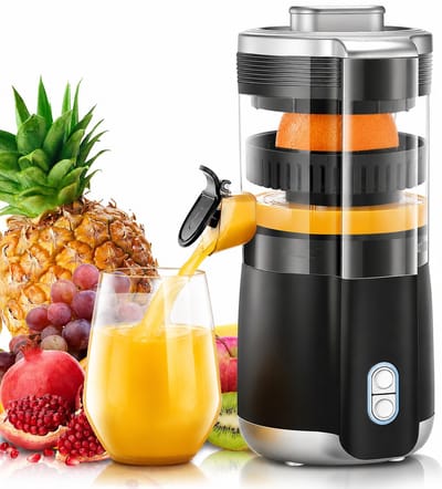 Elektrische Citruspers 100W – 2 Perskegels – Druipstopper – Oververhittingsbeveiliging – BPA-Vrij – Sinaasappel, Citroen & Meer – Zwart