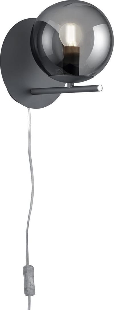 TRIO PURE - Wand lamp - Antraciet - excl. 1x E14 28W - Rookkleurige glas