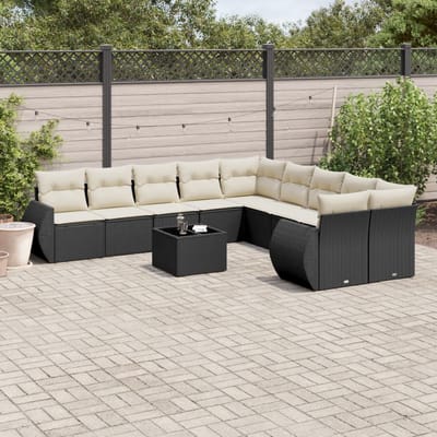 vidaXL - 11-delige - Loungeset - met - kussens - poly - rattan - zwart