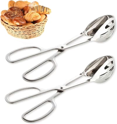 2 stuks keukentang, buffetang van roestvrij staal, saladetang, caketang, grill-/braadtang, roestvrij staal, voedseltang, schaar, kooktang, brood, voedselclips, grilltang voor feestjes