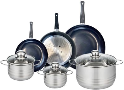 Set van 3 Koekenpannen 20, 24 en 28 cm en 3 kookpotten 14, 16 en 24 cm Elo Prima Brillant