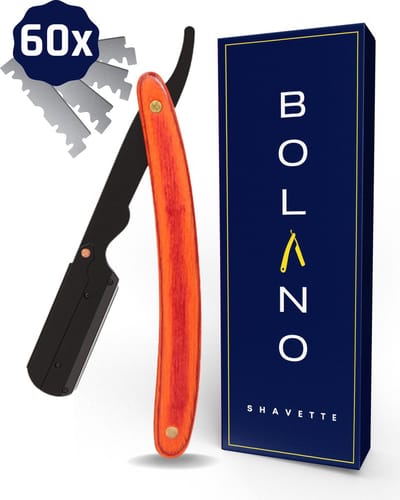 Bolano® Premium Shavette Open Scheermes Brown Wood + 60 Single Edge Scheermesjes - Klassiek barbiersmes straight razor voor mannen - Cut throat razor Nekmes - Klassiek klap scheermes - Safety razor Feather mes