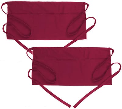 2-stuks tailleschort - Met 3 zakken - Waterdicht polyester materiaal - Oberschort - Unisex - Tailleschort - Lange riem - Geschikt voor thuiskeuken, restaurantober, barman, gastheer, chef-kok, bakker, ambachtsman - Rood