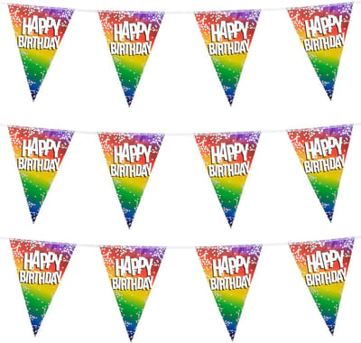 3x Stuks Boland PE vlaggenlijn - 6m - Happy birthday - Regenboog
