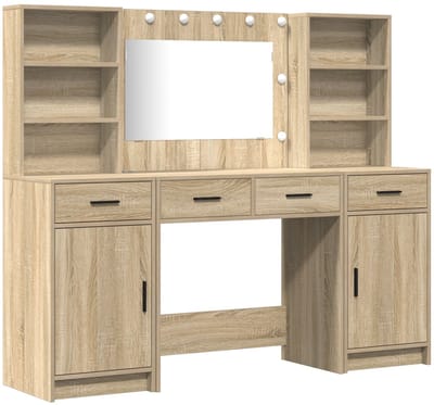 Kaptafel - met spiegel en verlichting - Make up tafel - Make up - Toilettafel - Met lades - Beige