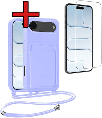 Hoesje Geschikt voor iPhone Air Hoesje Met Telefoonkoord en Pasjeshouder Met Screenprotector Siliconen - Hoes Geschikt voor iPhone Air Hoesje Met Kaarthouder Case - Lila